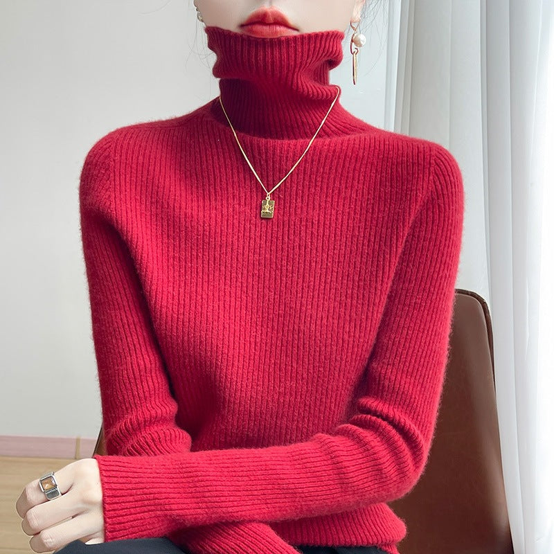 Damen Schlanker Rippenstrick-Rollkragenpullover mit gerafftem Hals und kaschmirähnlicher Haptik Echoarchiv