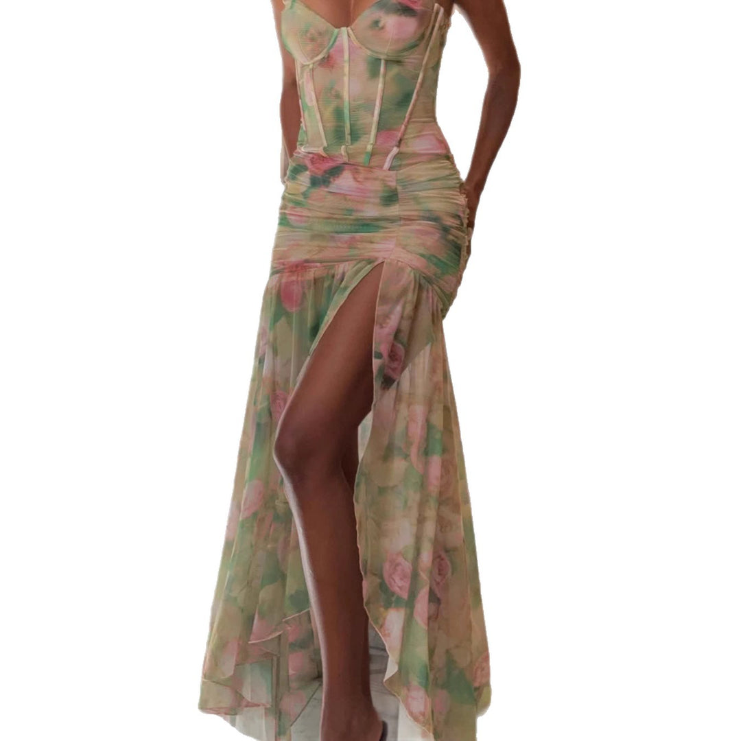 Damen romantisches Maxikleid mit floralem Druck und raffinierten Rüschendetails Echo Archiv