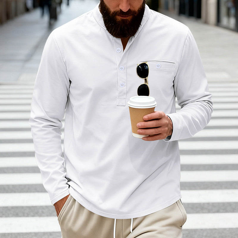 Herren nan lässiges Langarm-Henleyshirt aus Baumwollmischung mit Brusttasche Echo Archiv