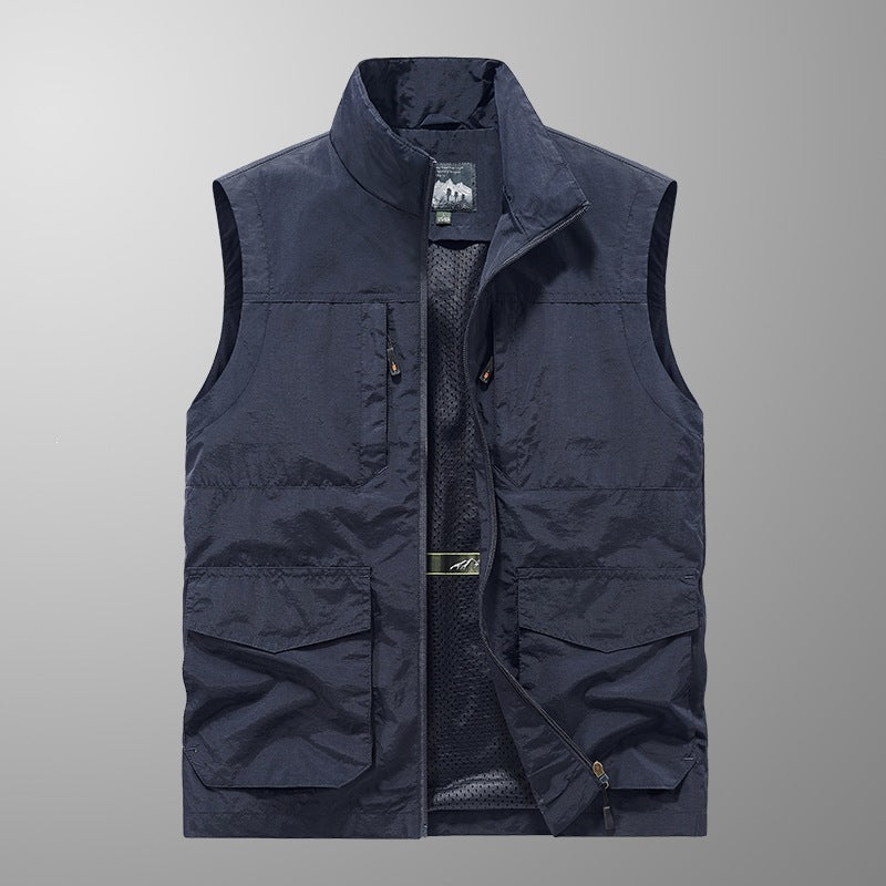 Herren Utility‑Weste mit Multi‑Taschen, Stehkragen & atmungsaktivem Mesh‑Futter Echoarchiv