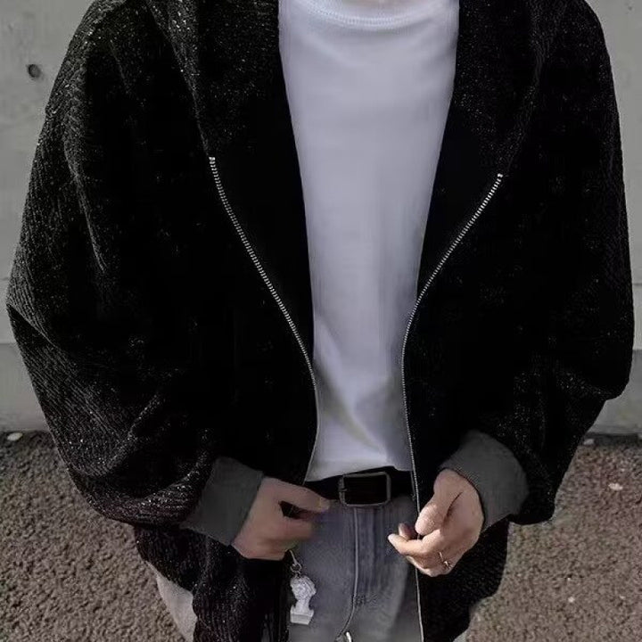 Unisex Oversized Strick-Kapuzenjacke mit Allover-Strukturmuster und Eingrifftaschen Echoarchiv