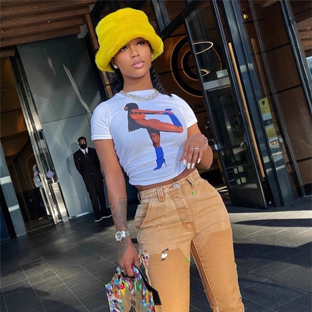 Damen Crop T-Shirt mit auffälligem Grafikdruck Echo Archiv