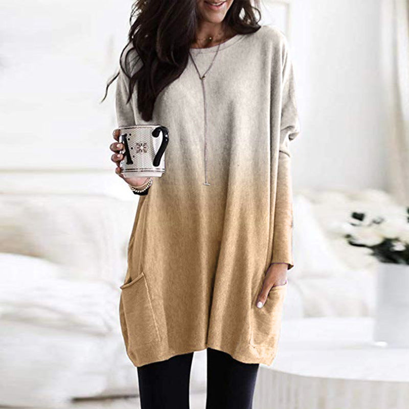 Damen nan oversized Ombre Stricktunika mit seitlichen Einschubtaschen und Rundhalsausschnitt Echo Archiv