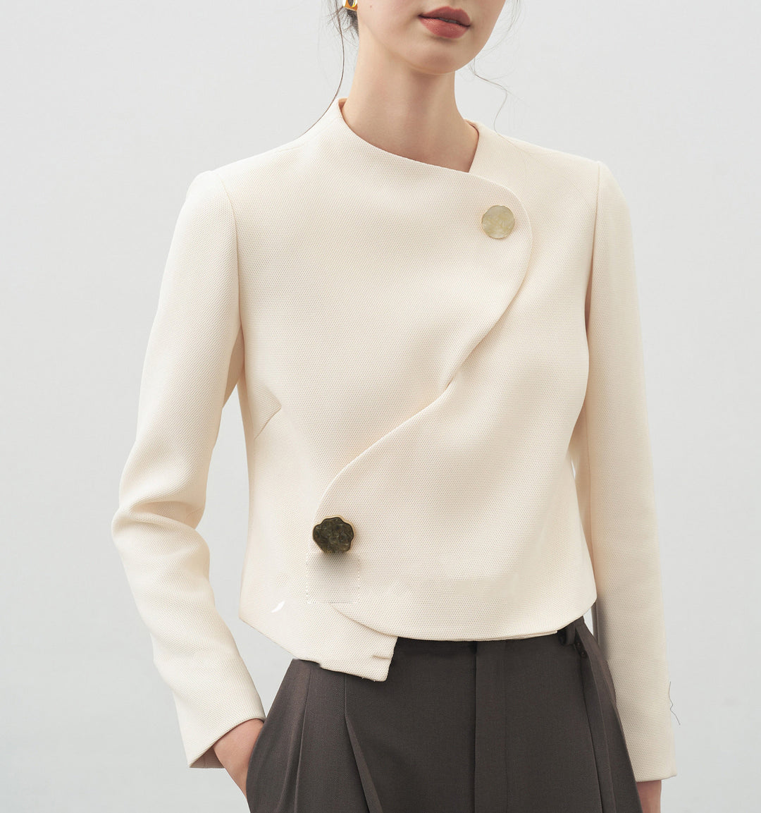 Damen Elegante cropped Blazerjacke mit asymmetrischem Schnitt Echoarchiv