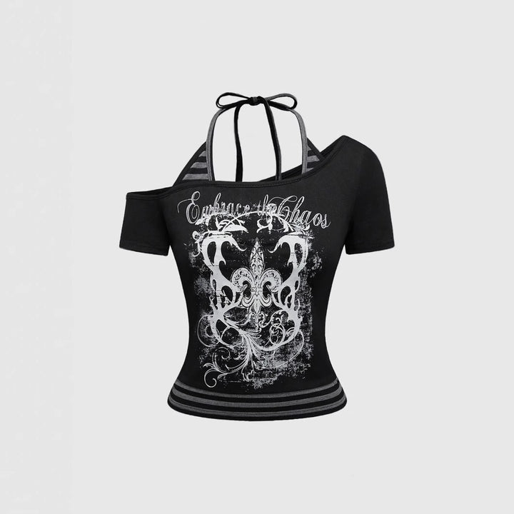 Damen Off-Shoulder Top mit grafischem Design Echo Archiv