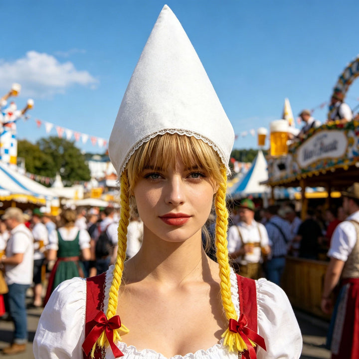 Damen nan traditionelle Trachtenhaube mit steifer Kegelform und feinem Spitzenrand Echo Archiv