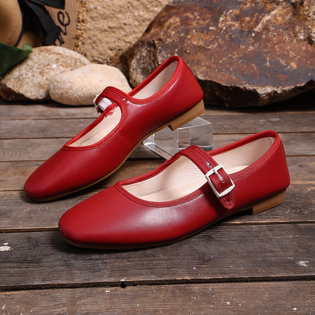 Damen Klassische Mary‑Jane Ballerinas mit verstellbarem Riemen und niedrigem Blockabsatz – Lioré