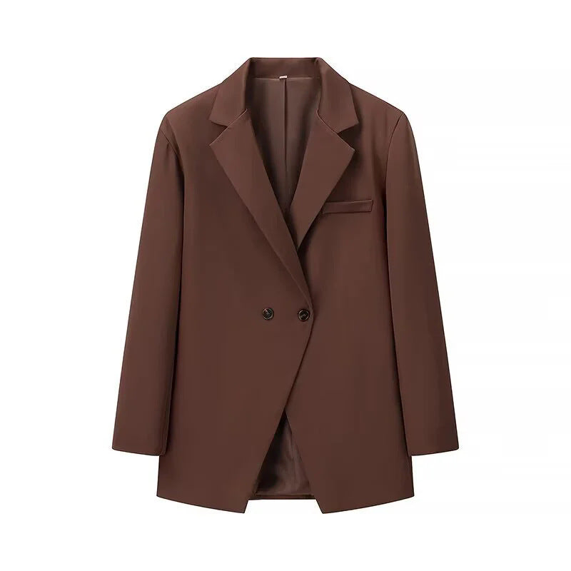Damen längerer Zweireiher-Blazer mit Reverskragen, Brustleiste und leicht taillierter Silhouette – Valéne