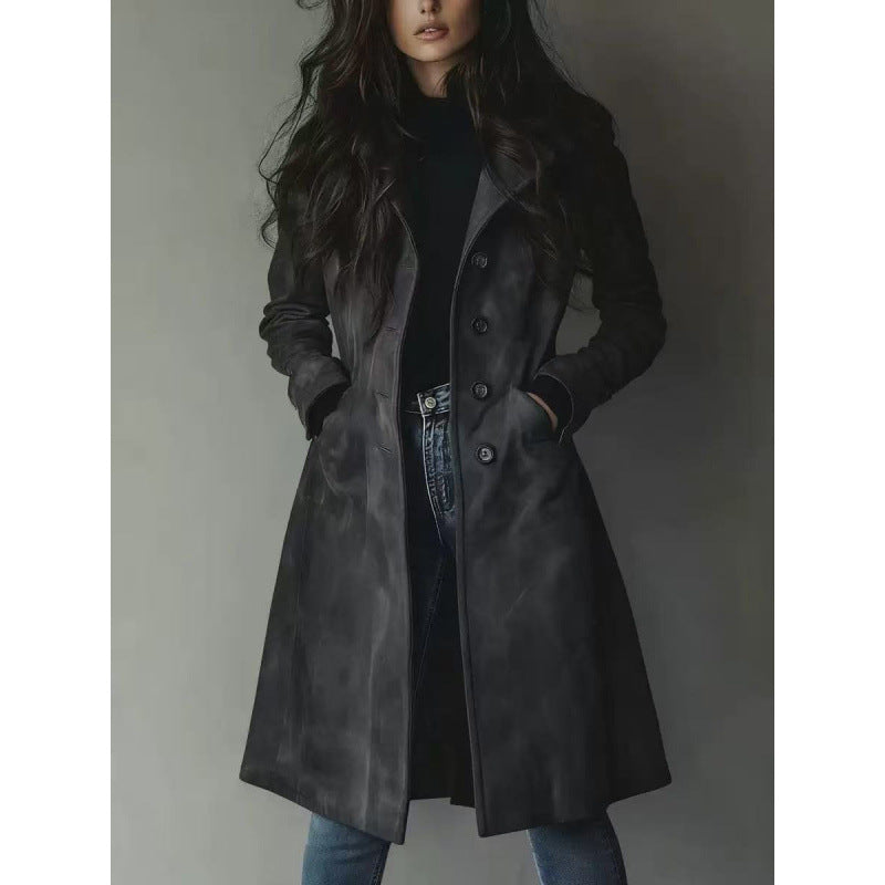 Damen Longline Wollmix-Mantel mit tailliertem Schnitt, Reverskragen und Pattentaschen – Montévia