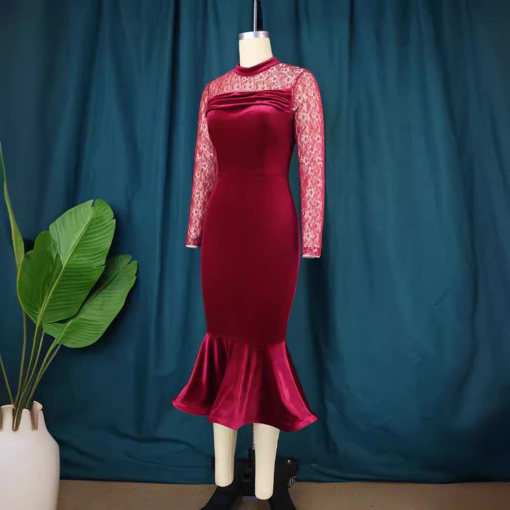 Damen Elegant Fit-and-Flare Kleid mit Spitzenärmeln Echo Archiv