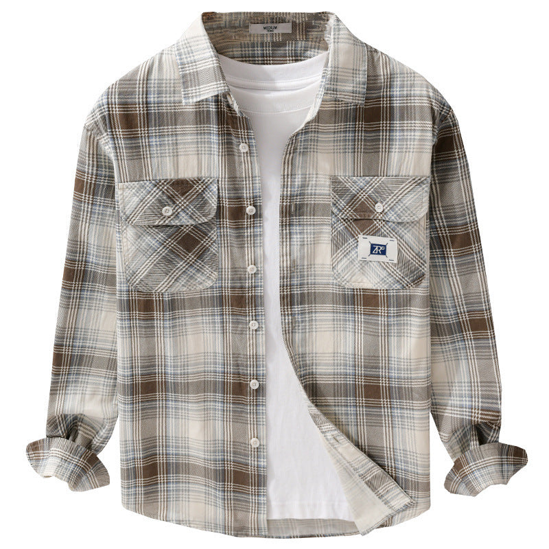 Herren Karierter Baumwoll-Überhemd im Casual-Layering‑Stil mit Pattentaschen Echoarchiv