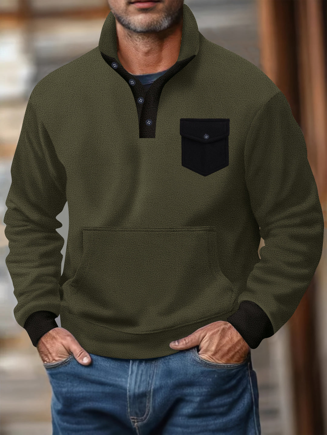 Herren lässiger Pullover mit funktionaler Brusttasche Echoarchiv