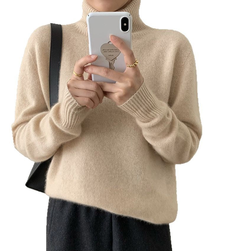 Damen Flauschiger Rollkragenpullover aus Wollmix mit gerippten Bündchen – Mavelle