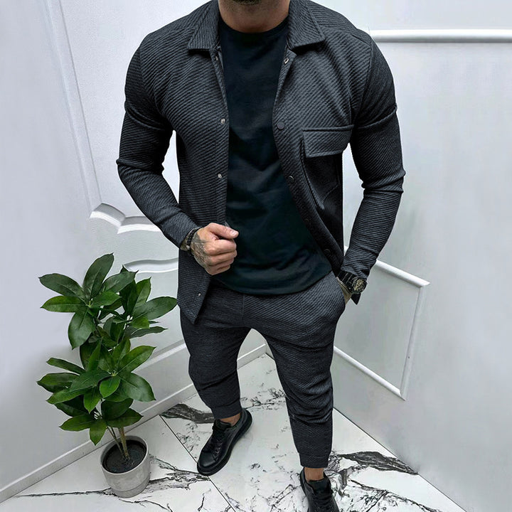Herren Strukturiertes Jersey-Freizeitset mit Overshirt und Tapered Jogginghose Echoarchiv