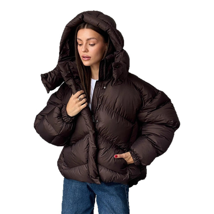 Damen Kurz-Pufferjacke mit Thermofüllung, Oversize-Kapuze & verdecktem Zweiwege-Reißverschluss Echoarchiv