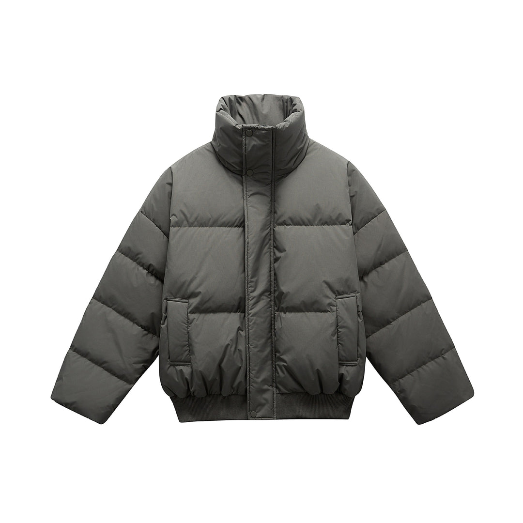 Unisex Boxy wattierte Kurzjacke mit hohem Stehkragen und elastischem Saum Echoarchiv