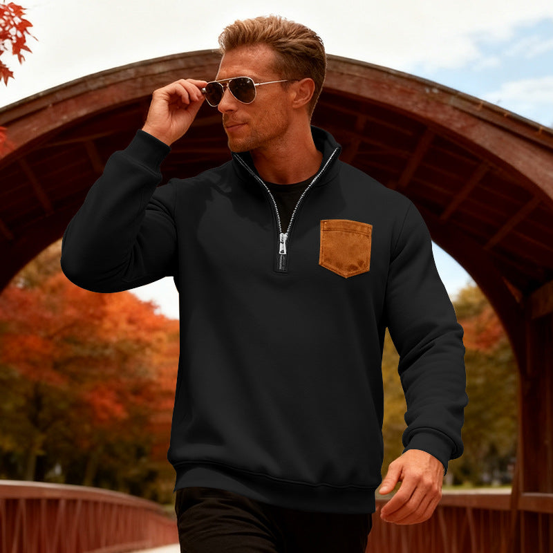 Herren Fleecepullover mit halbem Reißverschluss und praktischer Brusttasche Echoarchiv