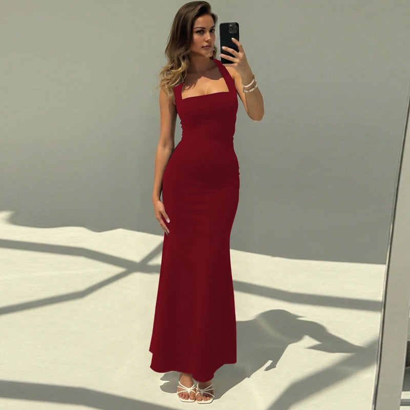 Damen Elegantes Maxikleid mit quadratischem Ausschnitt und figurbetonter Silhouette Echo Archiv