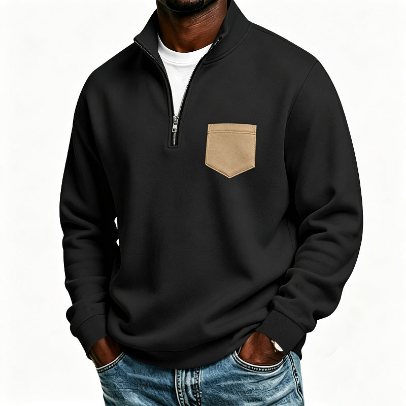 Herren Troyer-Sweatshirt mit halbem Reißverschluss und kontrastierter Brusttasche Echoarchiv