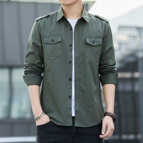 Herren Lässige Hemdjacke im Military‑Look mit Epauletten und Brustpattentaschen – Taviero