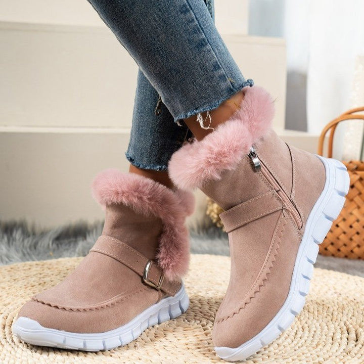 Damen Gefütterte Winterstiefel mit komfortablem Reißverschluss und dekorativer Schnalle Echoarchiv