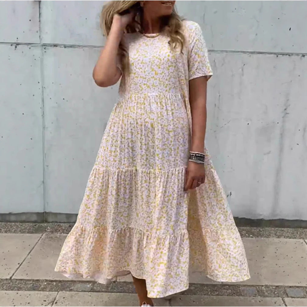 Damen nan luftiges Stufenmaxikleid im Boho-Babydoll-Stil mit geraffter Unterbrust und kurzen Ärmeln Echo Archiv