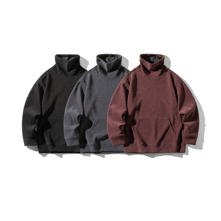Unisex Oversize Waffelstruktur-Halbrollkragen-Sweatshirt mit Kängurutasche Echoarchiv