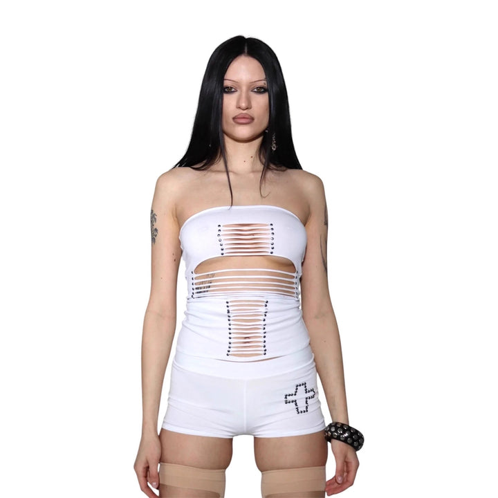 Damen Crop-Top und Shorts-Set mit raffinierten Cut-Outs Echo Archiv