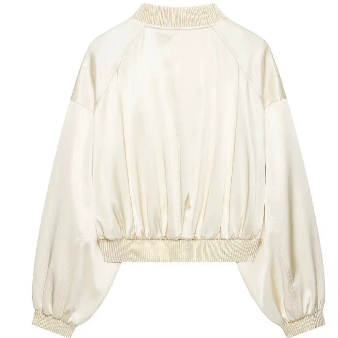 Damen Leichte Cropped Bomberjacke aus Satinoptik mit Rippenbündchen und überschnittener Schulter Echo Archiv