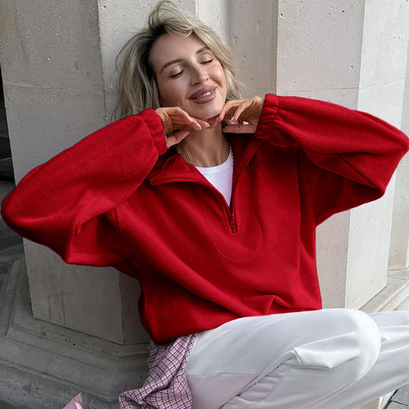 Damen Oversized Fleecepullover mit halbem Reißverschluss und Stehkragen Echo Archiv