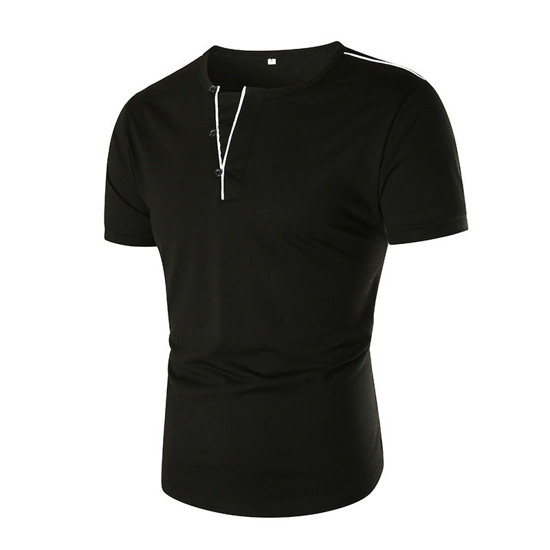 Herren Kurzarm T-Shirt mit halber Knopfleiste und kontrastierenden Nähten Echoarchiv