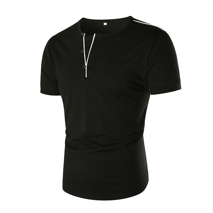 Herren Kurzarm T-Shirt mit halber Knopfleiste und kontrastierenden Nähten Echoarchiv