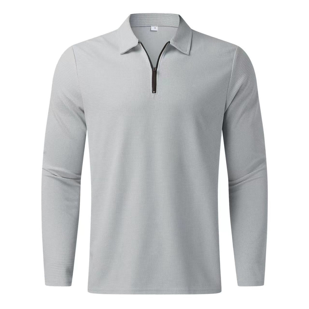 Herren langärmliges Poloshirt mit Reißverschluss und strukturiertem Design Echoarchiv