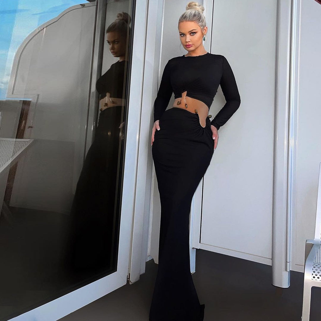 Damen Crop-Top und Maxi-Rock Kombi mit hohem Schlitz und eleganter Raffung Echo Archiv
