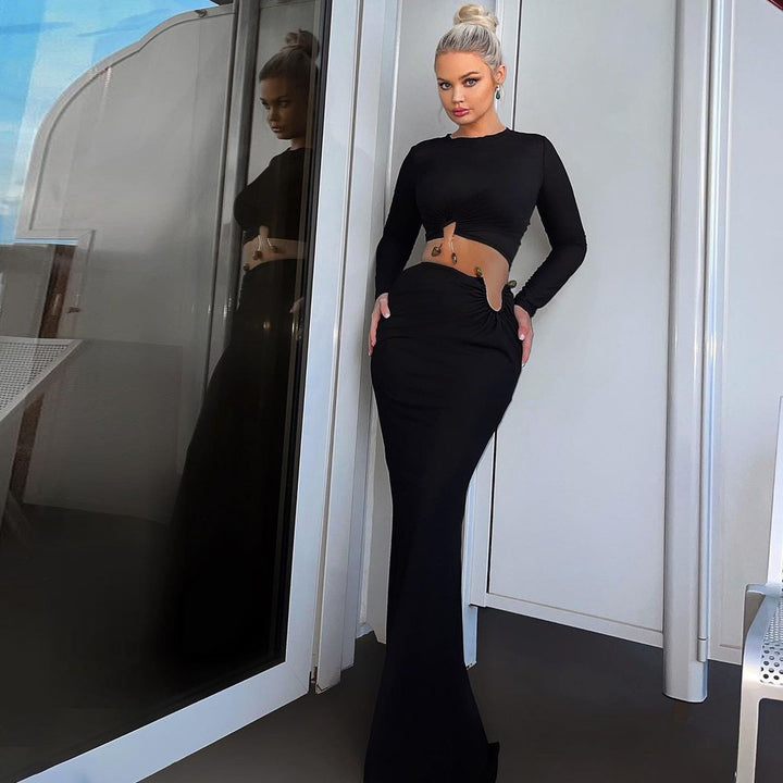 Damen Crop-Top und Maxi-Rock Kombi mit hohem Schlitz und eleganter Raffung Echo Archiv