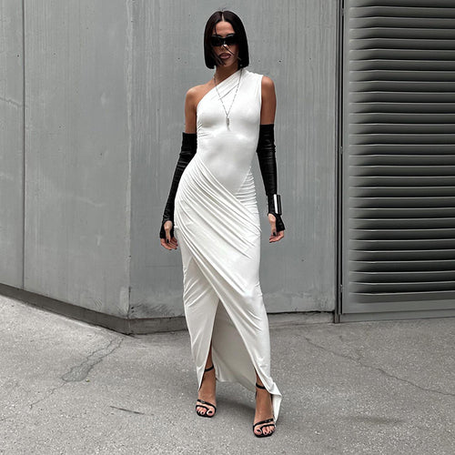 Damen elegantes Bodycon Abendkleid mit asymmetrischem Ausschnitt und Schlitz Echo Archiv