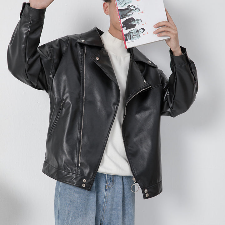 Herren elegante Biker-Lederjacke mit asymmetrischem Reißverschluss Echoarchiv