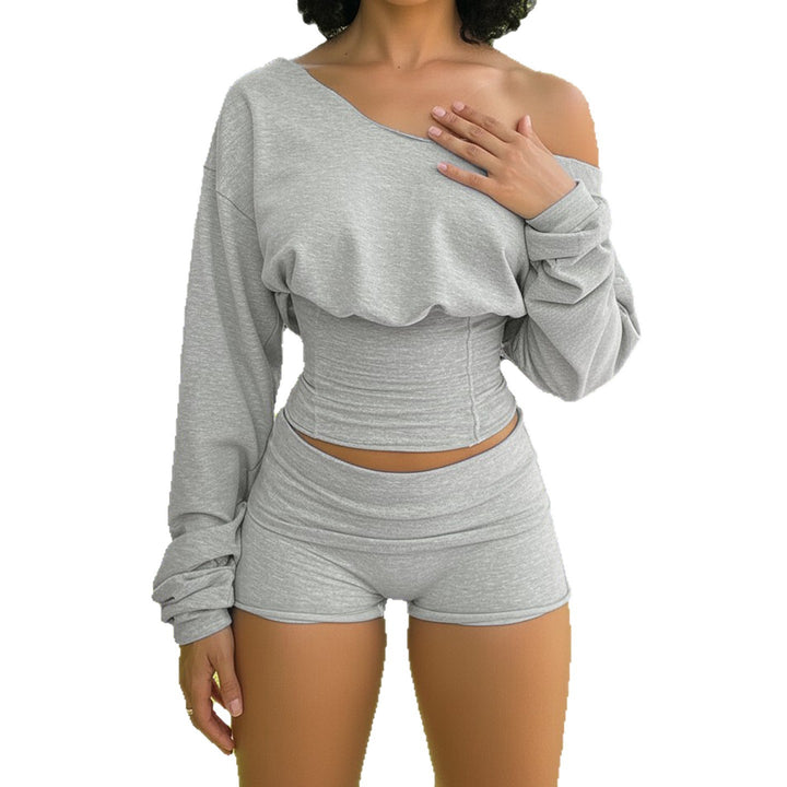 Damen nan asymmetrisches einschulteriges Lounge-Set mit tailliertem gerafftem Crop-Top und hochgeschnittenen Umschlag-Shorts Echo Archiv