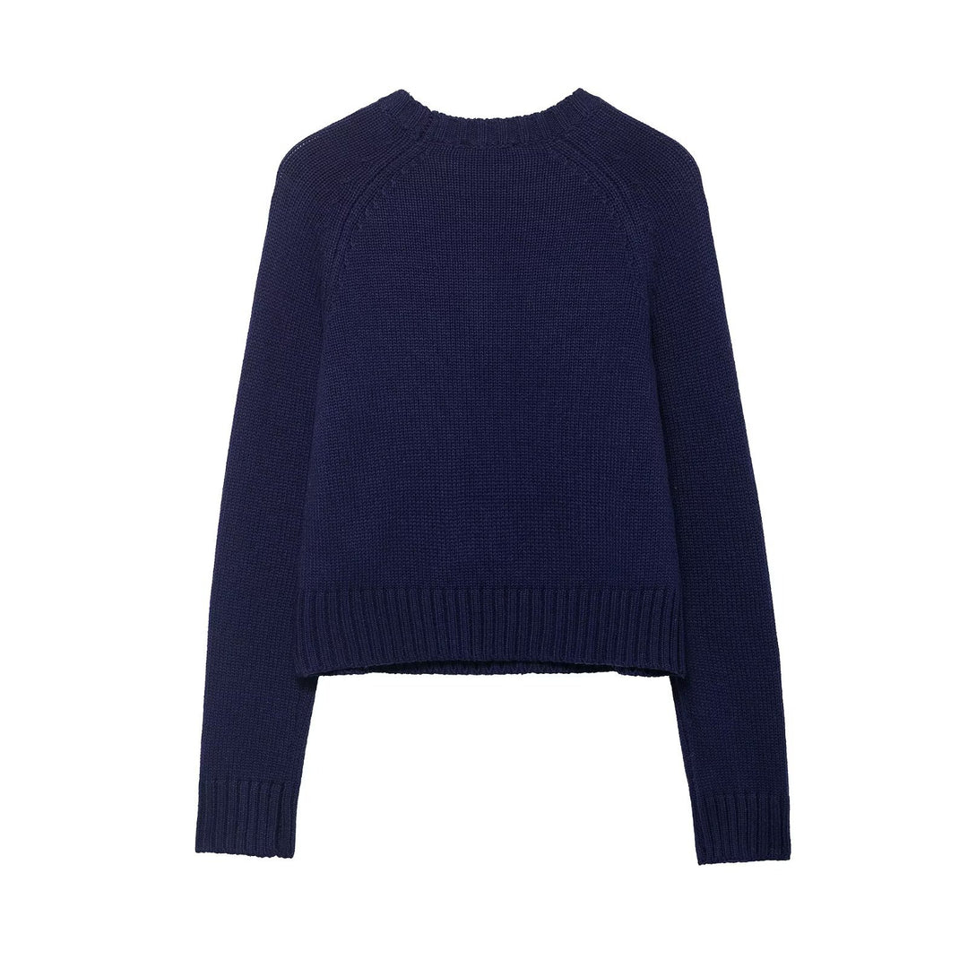 Damen Cropped-Weihnachtspullover mit Intarsia-Hausmotiv und Rundhalsausschnitt Echoarchiv