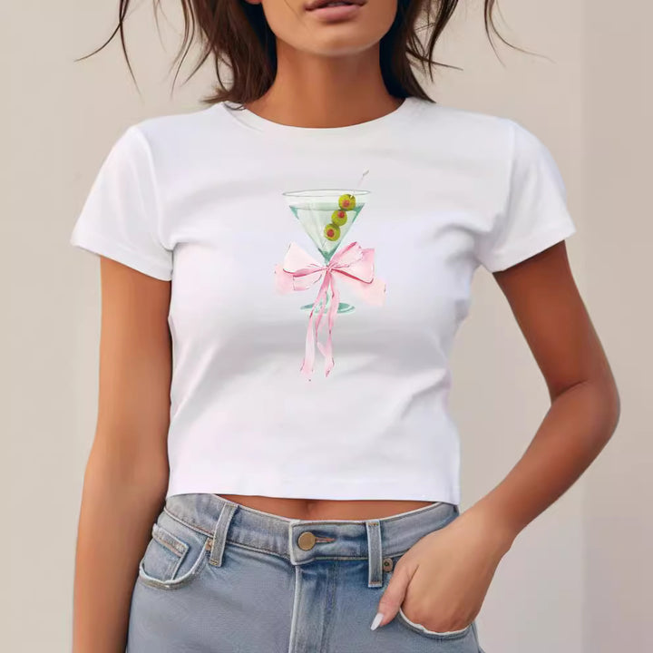 Damen Cropped T-Shirt mit trendy Cocktail-Design Echo Archiv
