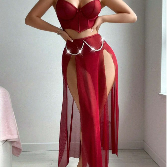 Damen verführerisches Dessous-Set mit transparentem Rock und dekorativem Schmuckelement Echo Archiv