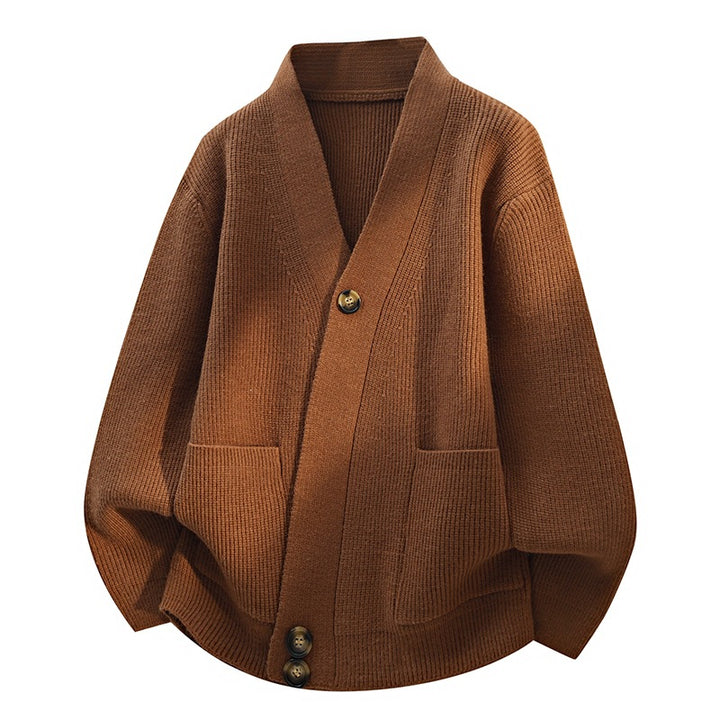 Damen Oversize-Strickjacke mit großem V-Ausschnitt, aufgesetzten Taschen & Holzknöpfen Echoarchiv