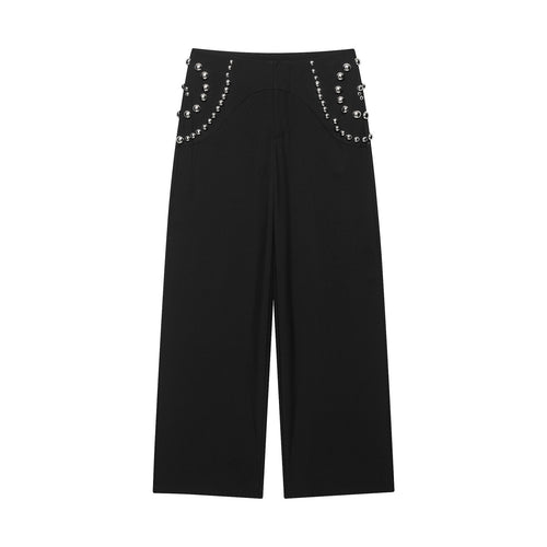 Damen Weite Highwaist-Hose mit Nietenbesatz und dekorativen Zierperlen Echo Archiv