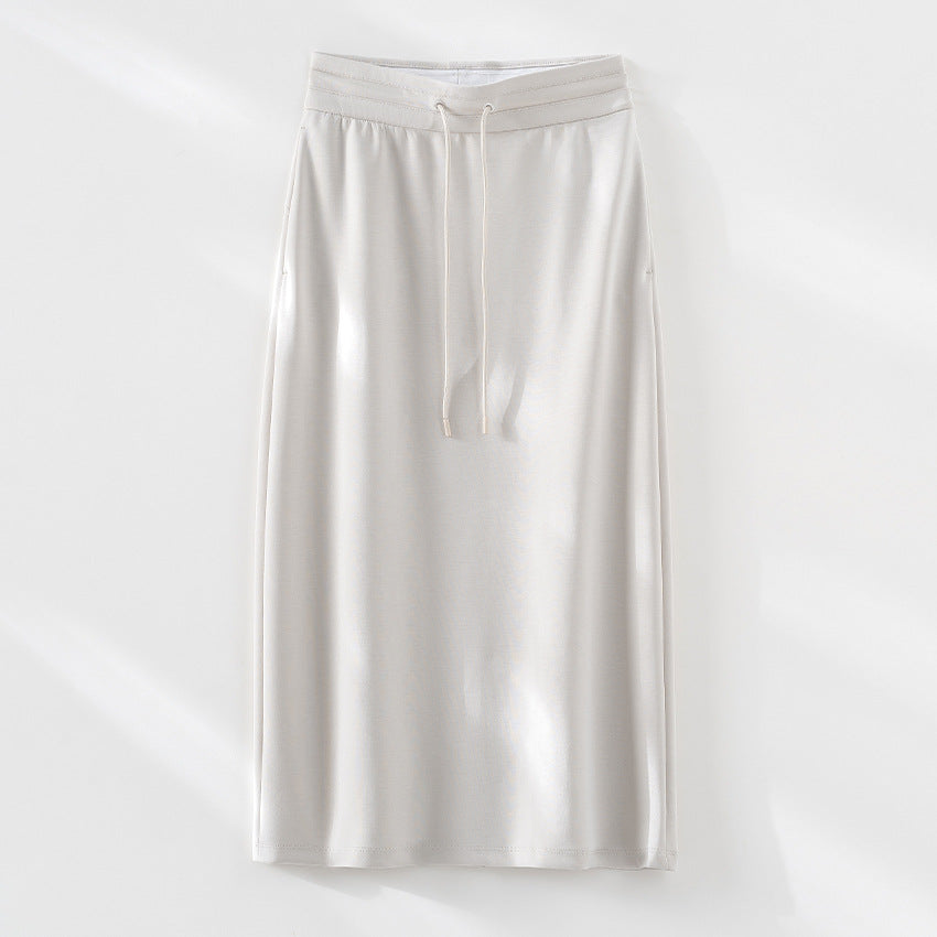 Damen Jersey-Midirock mit elastischem Tunnelzugbund und geradem Fall Echoarchiv