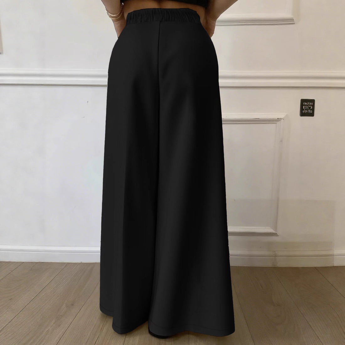 Damen Palazzo‑Hose mit hohem Elastikbund, weitem Bein und Seitentaschen – Avélisse