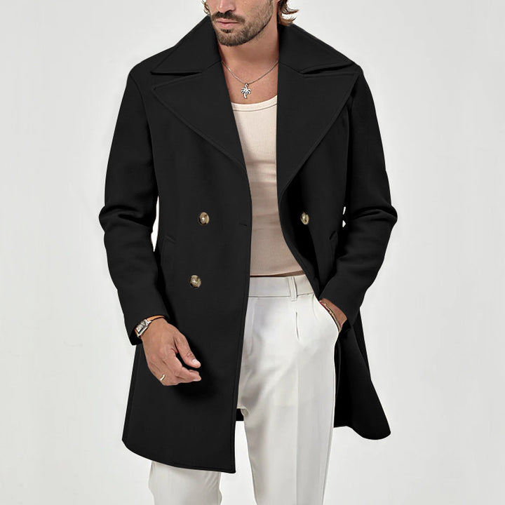 Herren eleganter Wollmantel mit doppelter Knopfleiste und modernem Schnitt Echoarchiv