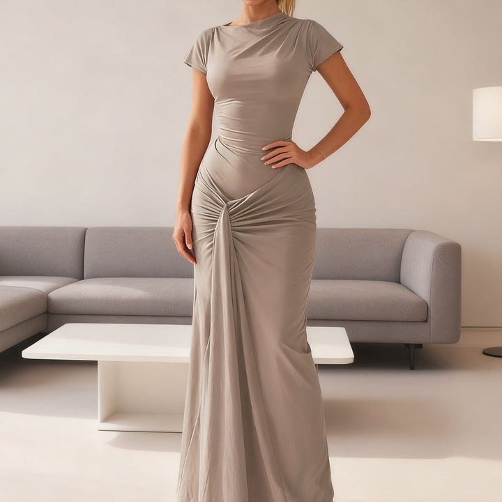 Damen Elegantes Langarm Maxi-Kleid mit Drapierung und figurformendem Schnitt Echo Archiv