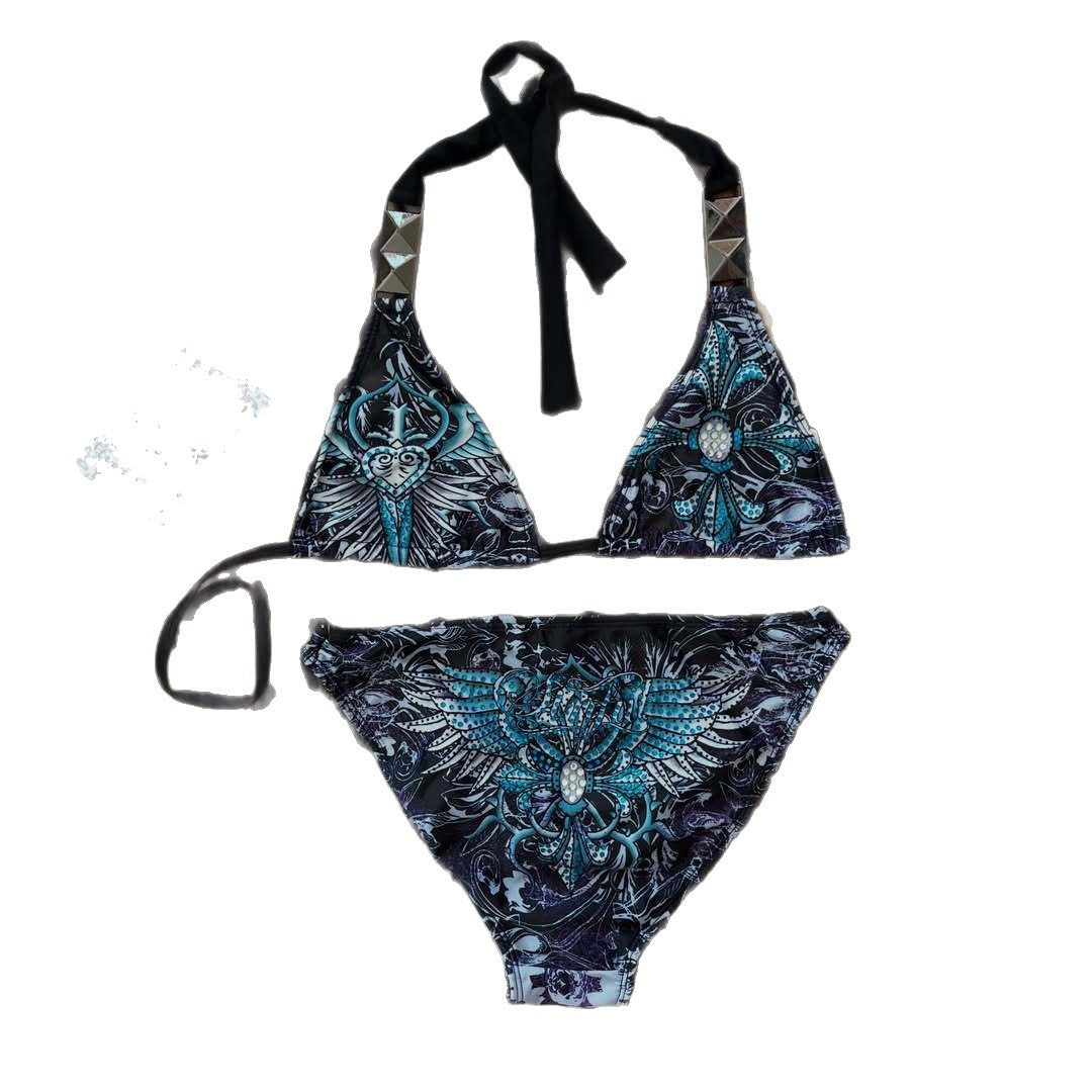 Damen Triangel-Bikini mit floralem Muster und Strass-Applikationen Echo Archiv