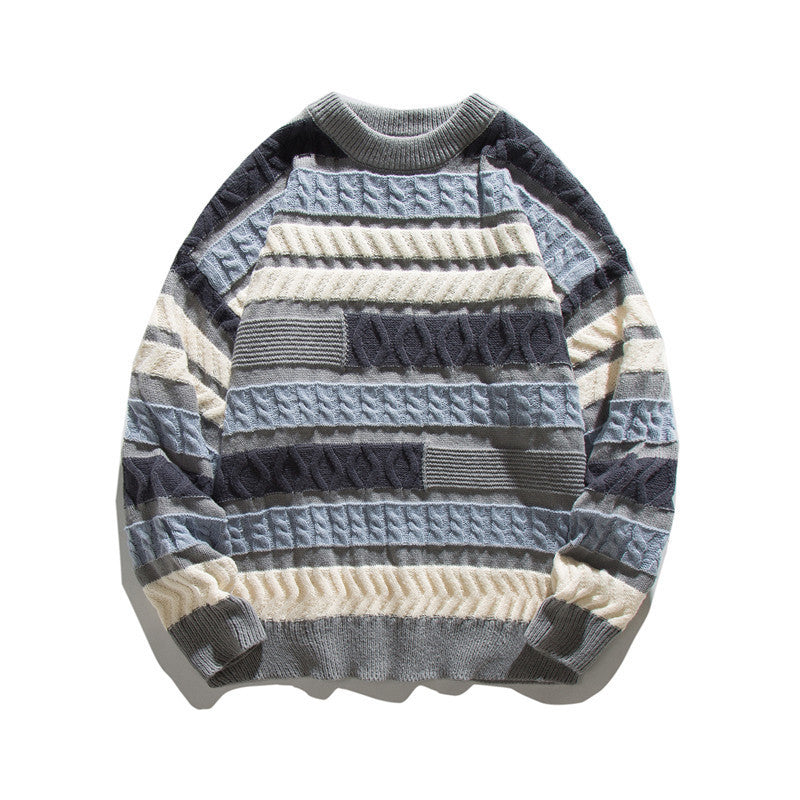 Unisex Oversize Strickpullover mit Patchwork‑Zopfmuster und Rundhalsausschnitt Echo Archiv