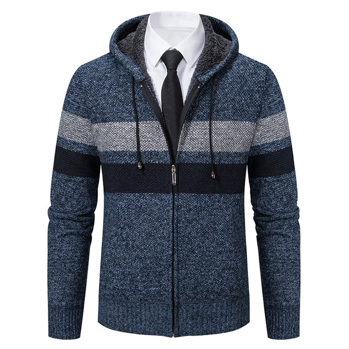 Herren nan gefütterte Kapuzen-Strickjacke mit Teddyfutter, durchgehendem Reißverschluss und kontrastierenden Streifen Echo Archiv